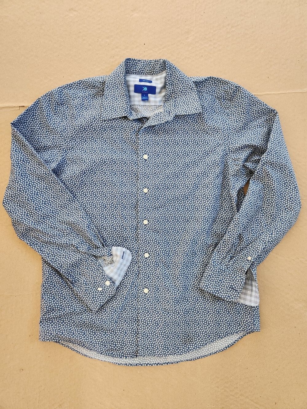 Egara Navy & White Floral Dress Shirt